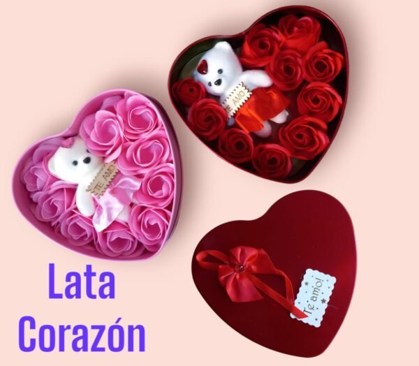 Caja de lata en forma de corazón con osito tipo ternurin Grande