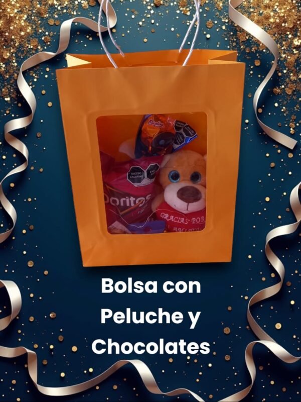 Bolsa de ventana con peluche, chocolate y luz led