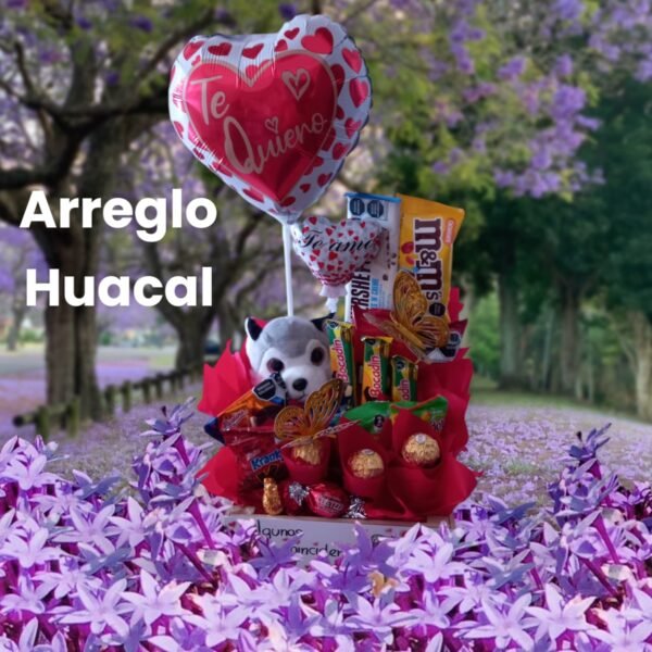 Arreglo Huacal con peluche y chocolates