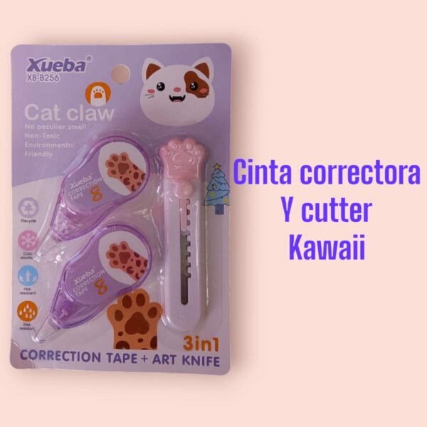 Cinta correctora + cutter kawaii