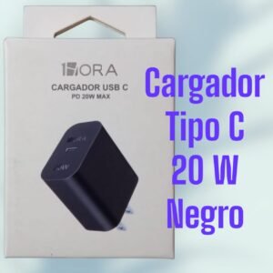Cargador TIpo C 20 W Negro 1HORA